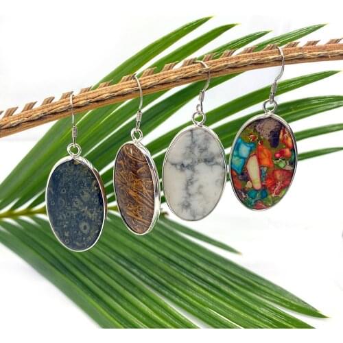 Earrings for Women Natural Stone Oval Shape Earings Fashion Jewelry Edging Craft Chinese Style Retro Simple Birthday Gift 1pair