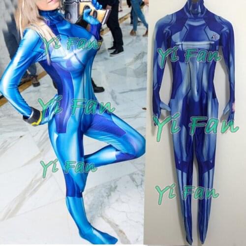 Blue Samus Zero Cosplay Costume 3D Print Spandex Zentai Suit Custom Made Halloween Costumes for Woman Hot Sale
