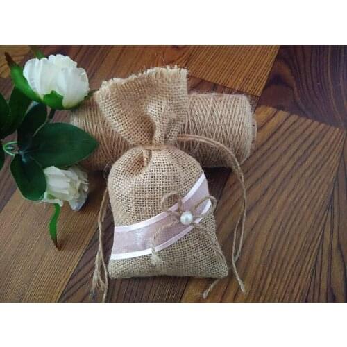 Pink Ribbon Burlap Gifts Bags Wedding Party Girl Baby Birthday Candy Gifts Bags with free shipping Baby Shower Favors