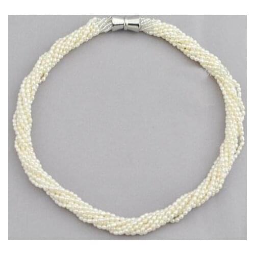 Luck Pearl Jewellery,Handmade 10Rows Small 2-3mm Rice White Freshwater Pearl Necklace,Fashion Women Chirstmas Gift