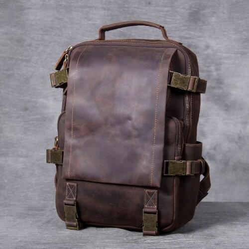 Vintage Oxhide Top Layer Cow Leather Shoulder Bag Handmade Head Leather Backpack Cowhide Mens Computer Bag
