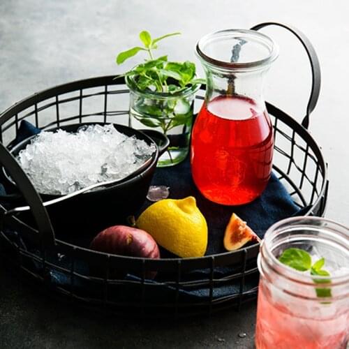 Handcrafted Vintage Fruit Bread Basket Round Antique metal trays with handles Retro Desk Kitchen Storage for Home Decoration