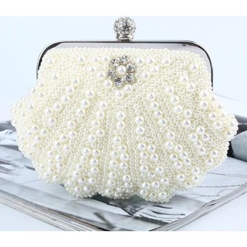 Shell Pearl Evening Dress Rhinestone Clutch Handmade Custom Chain Handheld Underarm Bag Fashion Simple Bride Wedding Bag