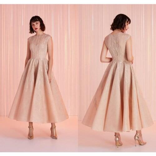 Elegant Lace Evening Dresses O-Neck Sleeveless Appliques Sequins Prom Gowns 2020 Custom Made Tea-Length Special Occasion Dress