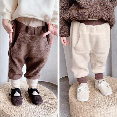Girls Winter Pants Toddler Baby New Arrival Plus Velvet Warm Trousers Korean Elastic Waist Cotton Thicken Sport Pants for Girl