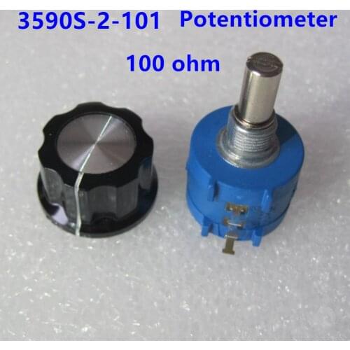 1pc 3590S-2-101L 3590S 100 ohm Precision Multiturn Potentiometer switch 10 Ring Adjustable Resistor Add the A03 knob