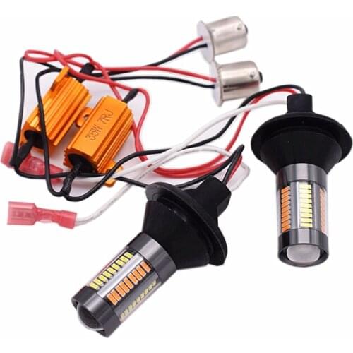1156 Ba15s P21W W21W T20 LED Canbus Light Dual Color Auto Front Turn Signal light DRL White Yellow 66 SMD 4014 LED Car Light