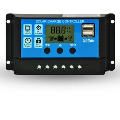 12V/24V 10A 20A 30A PWM Solar Charge Controller with LCD Dual USB 5V Output Solar Cell Panel Charger Regulator PV