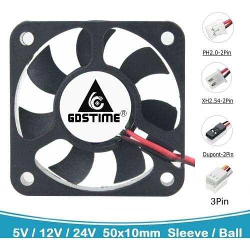 2 PCS LOT Gdstime 5V 12V 24V 5010 5cm 50x50x10mm 50mm 2Pin 3Pin Dupont DC Brushless Cooler Cooling Fan Ball / Sleeve Bearing