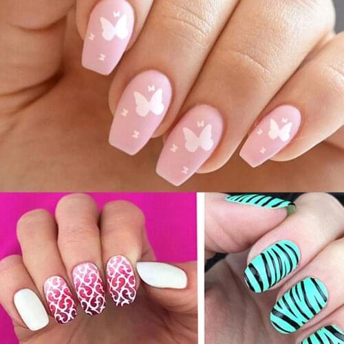 24Pcs/Set Stamping Nail Art Hollow Templates Airbrush Stencils Stickers,Laser Silver Stamp Plates Guide Manicure Tools