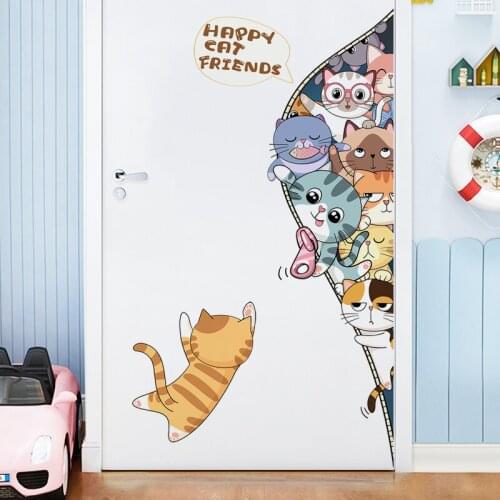 3D Kawaii Animal Wall Stickers Home Decor Door Sticker Teen Childrens Room Decoration Bedroom PVC Wallpaper Self Adhesive