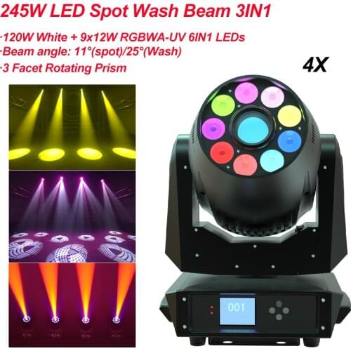 4Pcs/Lot HOT SALE DJ Equipment 245W LED Spot Wash Beam 3IN1 Moving Head Light DMX512 For DJ KTV Disco Party Stage Lighting