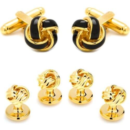 5sets/lot Gold Knot Twist Flower Cufflinks Collar Studs 6pcs Set Knot Tuxedo Cuff Links Stud Set Mens Jewelry Gift