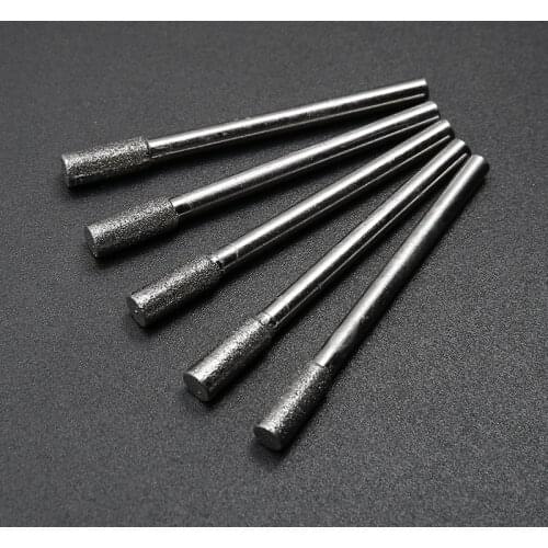 5PCS Diamond Welding Grinding Burr Drill Bits Cylinder Type Diamond Rod Head 4mm Grinding Diameter For Rotary Machinery Tool