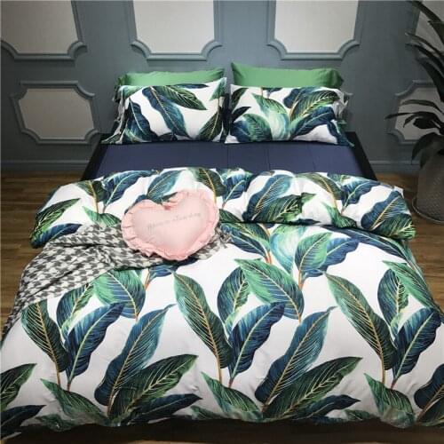 60S Egyptian Cotton Luxury Bedding Sets Soft Bedclothes King Queen size Leaf print Duvet Cover Bed Sheet Linens set Pillowcase39