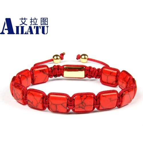 Ailatu Mens Bracelet Howlite Square Bracelets with 10x10mm Mix Colors Man-made Howlite Flat Stone Beads