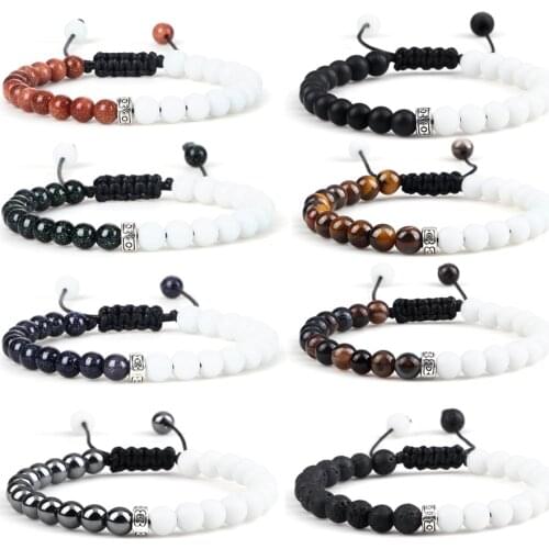 Charm 6MM White Porcelain Series Spacer Bracelet Men Hematite Lava Natural Healing Energy Bangle Jewelry Handmade Gift for Frien