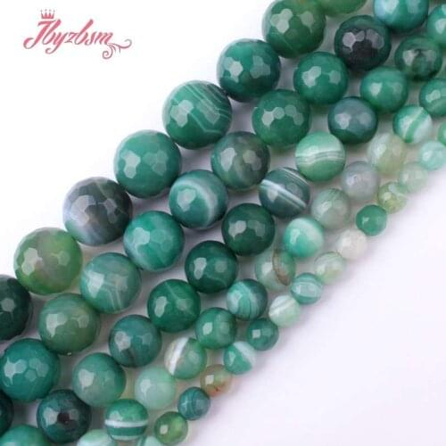 6,8,10,12mm Round Bead Faceted Green Stripe Agates Natural Stone Beads For Necklace Bracelet Jewelry Making 15" Free Shipping