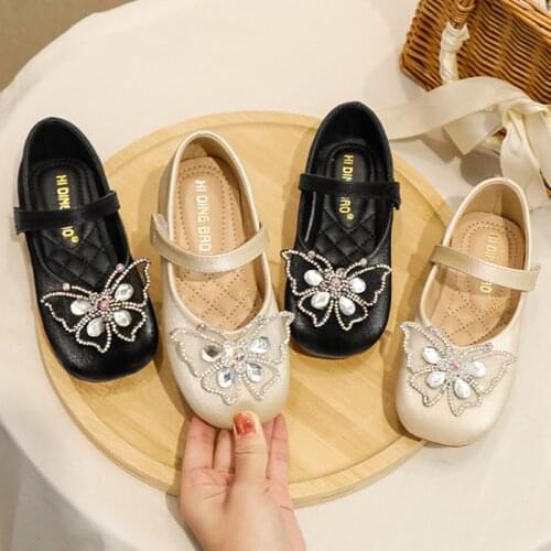 IYEAL Princess Kids Leather Shoes For Girls Flower Butterfly Pattern Solid Color Children Girls Shoes for Birthday Wedding Party