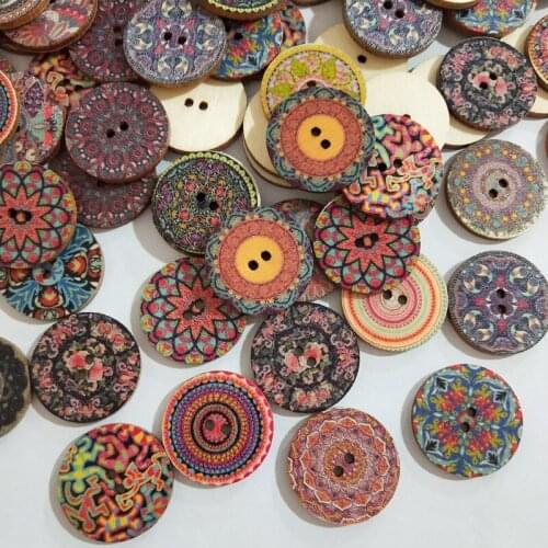 50pcs 2 Holes Wood Buttons Craft Handmake Scrapbooking Sewing Clothing Accessories Buttons Flower Painted Sewing Crafts