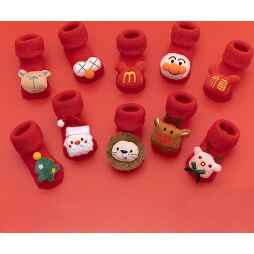 Kids Childrens Socks for Girls Boys Thicken Print Cotton Toddlers Baby Christmas Socks for Newborns Infant Short Socks Clothing