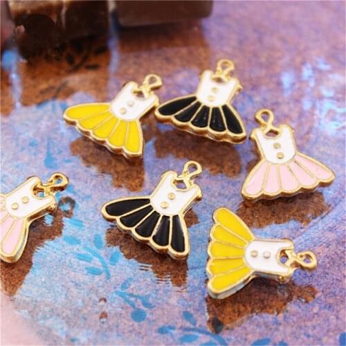 Julie Wang 12pcs Enamel Ballet Skirt Charms Mixed Colors Alloy Girl Dress Pendant Necklace Bracelet Jewelry Making Accessory