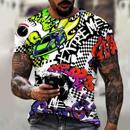 Popular 3D Printing Mens T-Shirt Funny Graffiti Pattern Summer Fashion O-Neck T-Shirt Streetwear Harajuku Male Oversized Tees