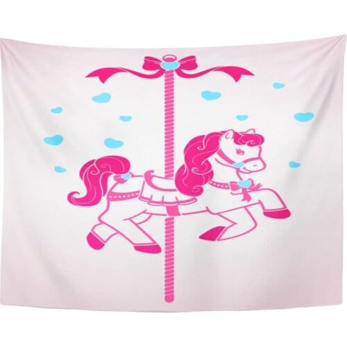 Tapestry Pink Pony Cute Cartoon Carousel Horse Pole Vintage Tapestries Wall Hanging for Living Room Bedroom Dorm