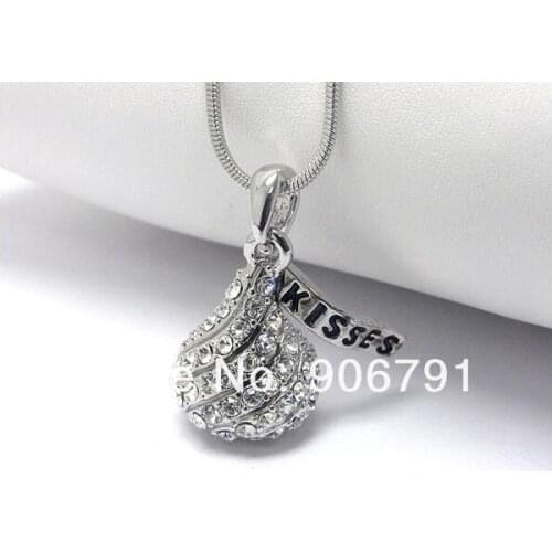 Hotsell 60pcs a lot "kisses" pendant necklaces with crystal ornament