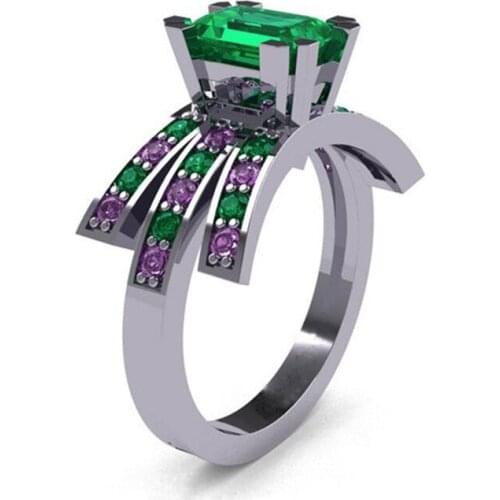 Hainon New Arrival Vintage Silver Color Filled Wedding Rings For Women Fashion Jewelry Luxury Green Zircon Engagement Ring