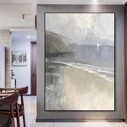 Nordic Oil Painting Hand Painted Gray Landscape Canvas Painting Living Room Abstract Decorative Painting Porch Hanging Painting