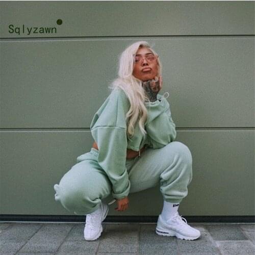 2 Piece Set Women Oversized Sweatshirt Set Autumn Sportwear Solid Tracksuit Sweatpants Set Casual Female Suit Short Sweatshirts