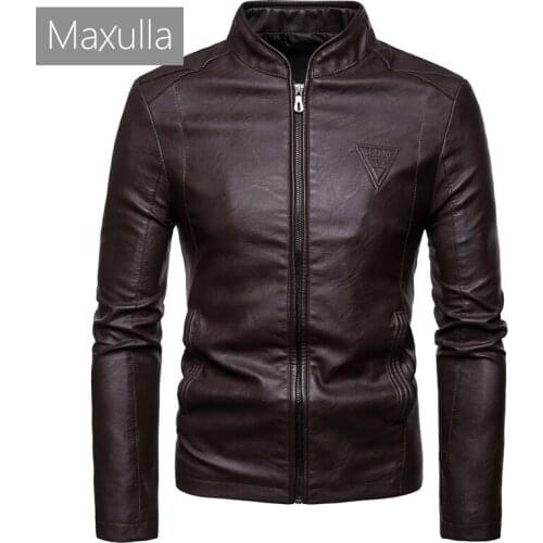 Maxulla Mens PU Jackets Mens Outwear Leather Biker Coats Casual Male Slim Fit Faux Leather Punk Motorcycle Jackets Clothing