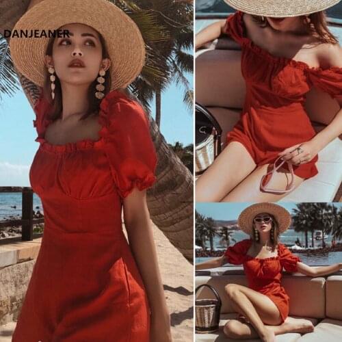 DANJEANER Summer Solid Jumpsuit Elegant Female Rompers Sexy Bodysuit Fashion Flare Sleeve Cotton Playsuit for Women 2019