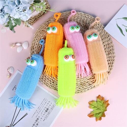 80ML Cute Squishy Toys stress Reliever Luminouball Caterpillar Electronic Cartoon Vent Hairy Ball for kid adults Antisress toy