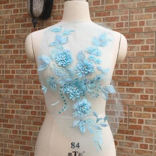 3D Sequins Beaded Lace Applique Embroidered Rhinestones Lace Trim For Wedding Dress Lace Motifs Costume Flower Patches