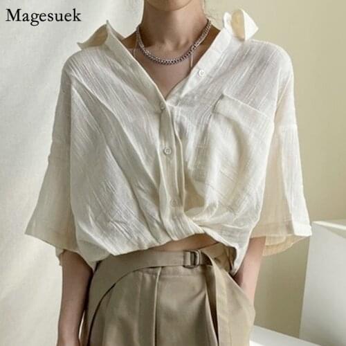 Fashion Short Sleeve Woman Shirt 2021 Summer Turn-down Collar Plus Size Women Blouses Casual Loose Tops Female Clothing 14722