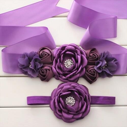 Fashion flower Sash Girl Woman Sash Belt Wedding Sashes matching burned fabric flower 1 SET 8colors