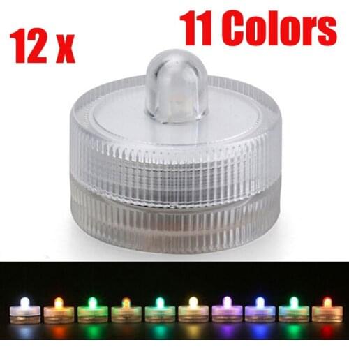 Set of 12 Super Bright warm White Color Submersible LED Tea Light for Wedding Party Centerpieces Decoration