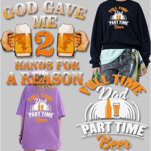 Beer Drink Iron-on Transfers Patches for Kids Clothing Jacket Cheap Logo Applique on Clothes Chest badges