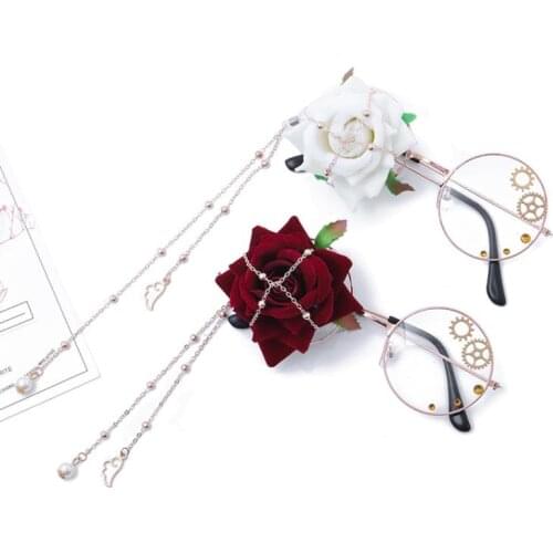 Lolita Steampunk Glasses Vintage Rose With Metal Pearl Chain Glasses Cosplay Who Gay Men Japanese Harajuku Girls Anime Around
