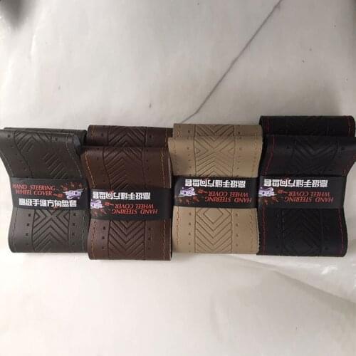 DIY Steering Wheel Covers/Extremely Soft Leather Braid on The Steering-wheel of Car with Needle Thread Interior Accessories 38cm