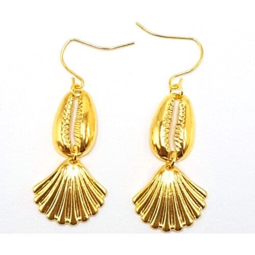 Original Designer Style Jewelry Simple Delicate Gold Color Alloy Shell Conch Drop Earrings Shell Dangle Earrings for Women