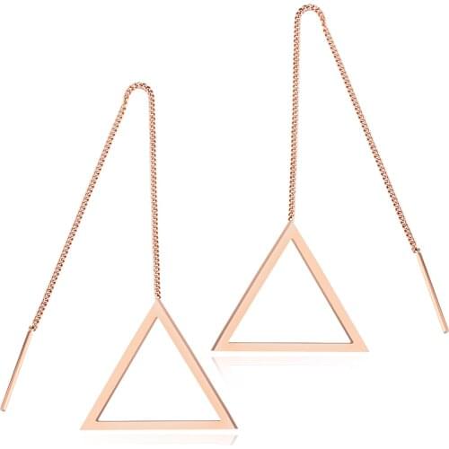 Simple Triangle Design European Style Drop & Dangle Long Earrings For Women Rose Gold color Jewelry Gift Anti allergy