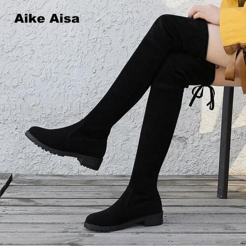 Plus Size 35-41 Winter Over The Knee Boots Women Stretch Fabric Thigh High Sexy Woman Shoes Long Bota Feminina zapatos de mujer
