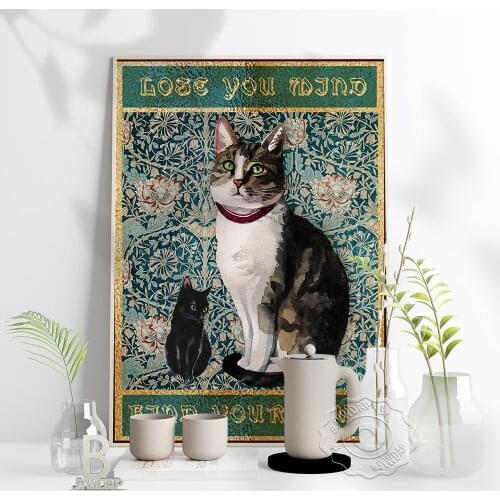Lose Your Mind Find Your Soul Retro Poster, Two Personalities Of Cats Wall Stickers, Nordic Style Amusing Home Kids Room Decor