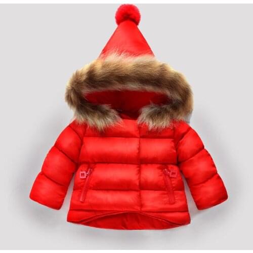 Christmas Winter Baby Down Jacket With Real Fur Children Girls Hand Cotton Padded Coat 2 years oldThickened Real Fur Collar Coat