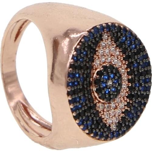 Rose gold color lucky evil eye blue cz eternity ring band engaement band cute lovely girl women zirconia evil eye finger rings