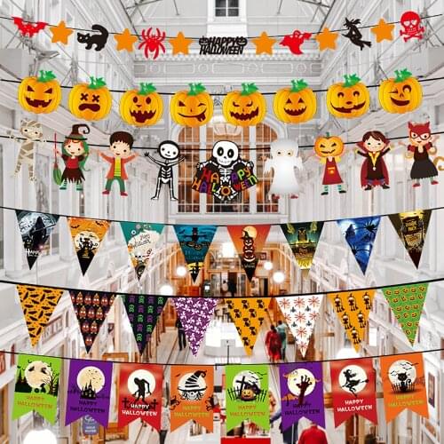 Happy Halloween Banner Garland Pumpkin Spider Witch Hanging Ornament Bunting Flag Party Supplies Halloween Decoration Prop