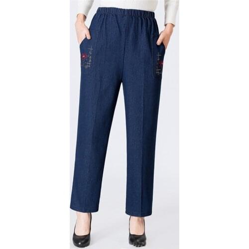 Mom Jeans Blue Loose High Waist Jeans 2019 New Spring Korean Embroidery Pockets Mid-aged Women Straight Jeans Chic Clothing JD47